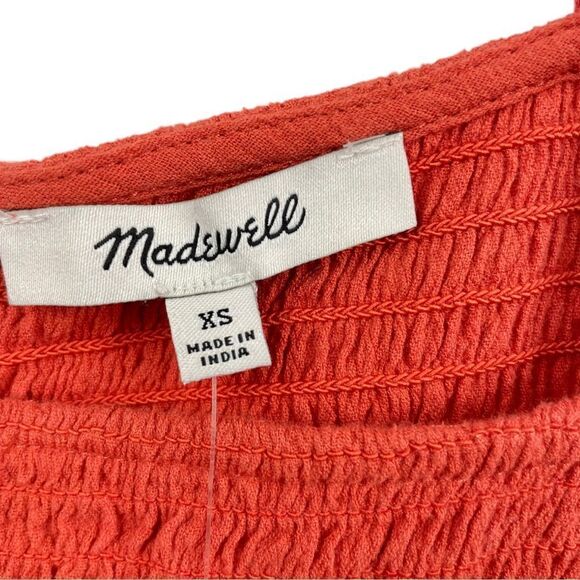 New Madewell Eyelet-Sleeve Lucie Orange Smocked Peplum Top Size XS - Picture 5 of 5